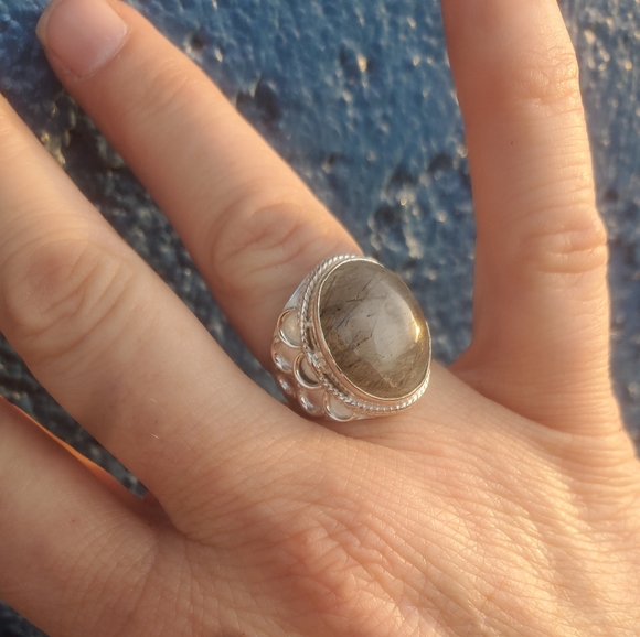 New Black Rutilated Quartz 925 Silver Ring. - Picture 10 of 16